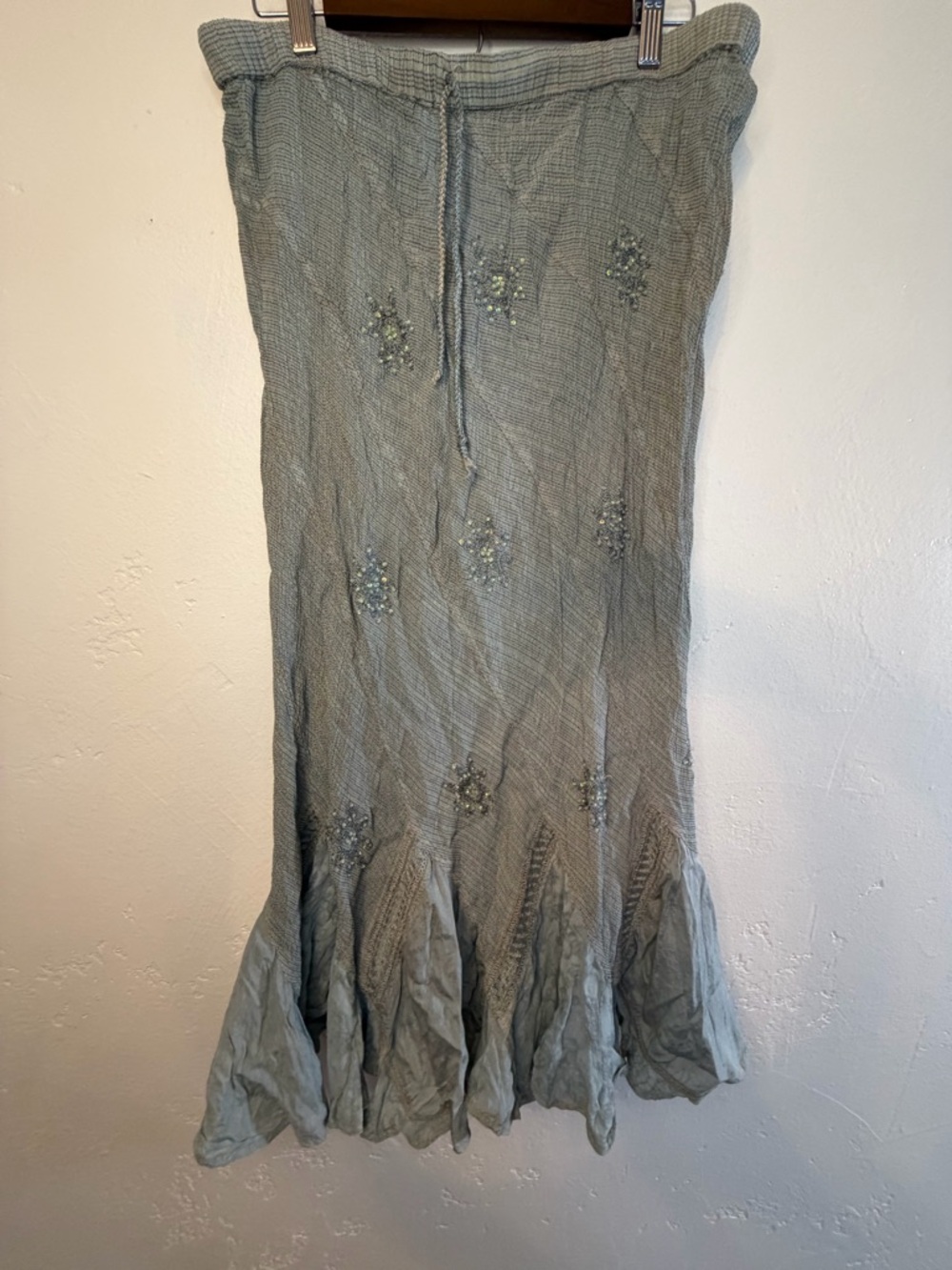 Vintage Free People boho Dusty Sage/blue Beaded Maxi Skirt